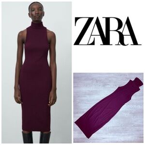 Zara sleeveless turtle neck long bodycon maroon dress size small